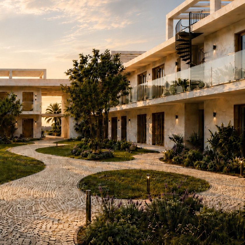 Viviendas con terraza y jardín del residencial